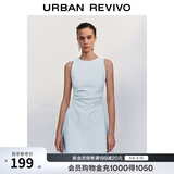 UR春季新款女摩登气质褶皱收腰显瘦无袖连衣裙UYY750030 淡蓝 S