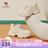 骆驼（CAMEL）老爹鞋女网布皮面拼接双系带厚底休闲鞋 L24S283079 杏色 40