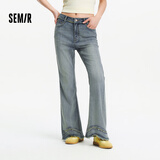 森马（Semir）森柔|牛仔裤女夏季毛边长裤设计感显腿长港风喇叭裤103325124006A