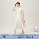 范思蓝恩夏季圆领抽绳褶皱设计感连衣裙女2024夏装新款白色高腰A字裙女 奶白色 L