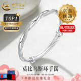 中国黄金（CHINA GOLD）莫比乌斯环银手镯足银时尚款素圈镯子银手环情人节生日礼物送女友 【今/次日达】玫瑰礼盒+手镯 约19.5g±0.5g