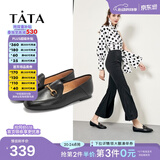 他她（TATA）方头乐福鞋女休闲平底一脚蹬小皮鞋女单鞋春秋款FLC22AM5 黑色 38