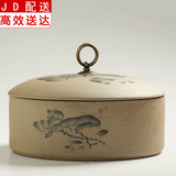 正扬老岩泥粗陶土茶叶罐大号普洱陶瓷茶罐茶饼盒七子饼储存罐醒茶罐子 粗陶普洱罐三片装-清韵荷香