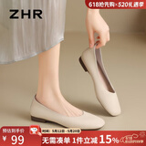ZHR则则单鞋女温柔风软平底豆豆鞋复古方头套脚2026新款女鞋AH122米色37