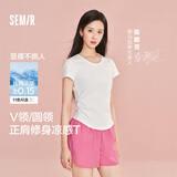 森马（Semir）陈都灵|短袖t恤女26夏短款圆领上衣正肩收腰V领内搭109326100003