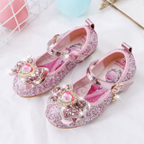 忆爱儿童公主鞋春秋女童平底鞋儿童高跟鞋女孩鞋子儿童节表演鞋 粉色图案（软底） 32 内长20CM