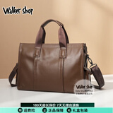 Walker Shop商务公文包手提男优质牛皮牛皮包斜挎包手提包大容量出差电脑包 咖啡色 加大号（43.5*32*13cm）17英寸