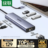 绿联Type-C扩展坞千兆网口拓展坞USB分线器转HDMI网线转接器4k高清适用华为苹果MacBook/Mac mini雷电4