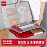 得力(deli)防水防尘证件收纳包 家用大容量多功能文件袋文件包事务包收纳箱内置PP隔板 三层 灰色  