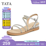 他她（TATA）绝美坡跟凉鞋女外穿一字带时装凉鞋秋季新款7UA03BL4 银色 37