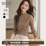 熙世界肌理蕾丝打底衫女2024秋冬新款花边半高领内搭长袖T恤上衣 布丁卡其 L