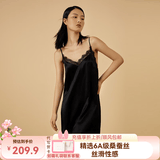 金三塔商场同款真丝睡衣女100%桑蚕蕾丝花边v领真丝吊带裙睡裙七夕礼物 黑色7100 XL