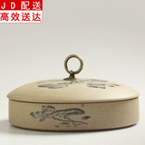 正扬老岩泥粗陶土茶叶罐大号普洱陶瓷茶罐茶饼盒七子饼储存罐醒茶罐子 粗陶普洱罐单片装-清韵荷香