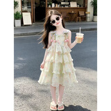 女童连衣裙夏装2026新款洋气儿童吊带裙夏季蛋糕裙女大童公主裙子 彩色连衣裙 140
