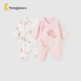 童泰婴儿连体衣春秋季纯棉衣服初生宝宝蝴蝶哈衣爬服和尚服粉色59cm