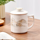 洁雅杰陶瓷杯带茶镉茶水分离水杯子450ml陶瓷茶杯陶瓷办公杯 礼盒款