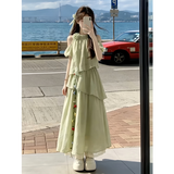 亿梵莎（YIFANSHA）连衣裙子女高级感2026年新款的漂亮法式气质海边度假不规则中长裙 绿色(无蕾丝无腰带) 均码 【可备注码数】