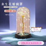 佐之寻情人节520礼物永生花玻璃罩金箔玫瑰摆件母亲节生日礼物女生礼盒 黑底暖灯幻彩白+三叶(含礼盒)