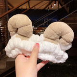 海伊朵韩式洗脸发带兔耳朵鹿角螃蟹猫耳朵敷面膜洗漱束发带发箍可爱发带 C12【羊角 白色】