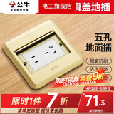 公牛（BULL）地插座隐藏嵌入式隐形地插纯平防溅水超薄全铜网络开关插座面板 五孔地插 金色
