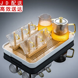 正扬玻璃茶具套装家用小套功夫茶杯简约透明红茶泡茶器办公室客厅喝茶 雅致壶+雅致海（龙纹杯/黄把）杯架+长方（琴韵）白