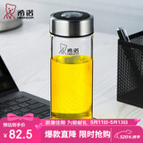 希诺（heenoor）玻璃杯男女士单层加厚大容量办公家用透明杯子便携带盖泡茶水杯 本色280ml
