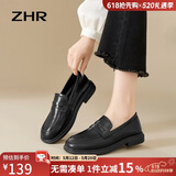 ZHR单鞋女英伦风皮鞋女软平底百搭经典乐福鞋女套脚女鞋 BK10F 黑37