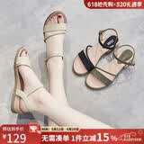 ZHR凉鞋女一字带罗马风轻便外穿女鞋小清新露趾搭扣坡跟鞋子女 J189 米色 37