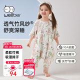 威尔贝鲁【吸湿排汗】婴幼儿童睡袋1-3岁宝宝前4后2夏季薄款睡衣樱野粉M