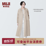 MUJI女式 麻水洗长袖衬衫连衣裙 女装长款裙子早秋汉麻衬衫裙BC2JKA4S 淡黄色 M 160/84A