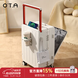 OTA前开口行李箱女新款宽拉杆多功能登机箱小型密码旅行箱皮箱子男 珍珠白铝框款【前开盖设计+7A级抑菌内里】 20英寸 登机箱【100%全新PC箱体+质检优于国标】