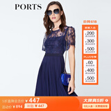 PORTS宝姿  春夏新品女装蕾丝拼接百褶吊带内衬连衣裙LN8D081HWP020 天蚀蓝 S (4)