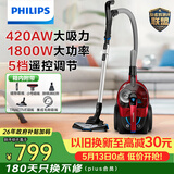 飞利浦（PHILIPS）卧式吸尘器家用清洁机强劲大功率大吸力吸灰吸尘吸螨虫除螨宠物家庭适用FC9735/81