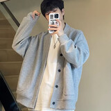 妙奕嘉卫衣男士外套春秋款2025新款秋季男装情侣装无帽卫衣长袖宽松夹克 华夫格黑扣卫衣外套【灰色】 L