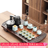 唐丰 整套功夫茶具套装家用茶盘一体茶台茶海茶杯盖碗电热磁炉四合一 双龙圆角茶盘+汝窑天青宋辞14头