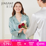 金三塔真丝睡衣女100%桑蚕丝外穿丝滑亲肤凉感套装居家服礼物 19姆米黛青色 L