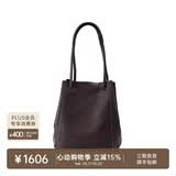 裘真【520礼物】008水桶包女斜挎通勤大容量真皮复古小众植鞣牛皮包包 咖啡色-小号