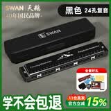 天鹅（SWAN）24孔复音口琴初学者入门学生专业演奏教学推荐口琴C调黑色
