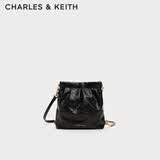CHARLES&KEITH迷你菱格流浪包单肩斜挎双肩包包女包生日礼物送女友CK2-60782390 【S号】Black黑色 S