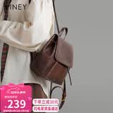 viney牛皮双肩包女复古学生高中初中书包轻便旅游旅行背包女友母亲节