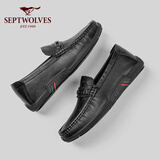 七匹狼（SEPTWOLVES）头层牛皮豆豆鞋男鞋商务休闲皮鞋一脚蹬乐福鞋D8333433274 黑色40