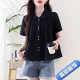 真即夏季新款法式POLO领衬衫女短袖娃娃衫宽松显瘦遮肚子小衫洋气上衣 黑色 XL 115-130斤