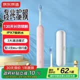 京东京造电动牙刷Lite成人学生便携护龈长续航双刷头差旅套装礼盒送女友男士生日礼物柔雾粉【保价618】