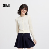 森马（Semir）100%绵羊毛|针织衫女撞色圆领质感开衫修身毛衫101525106006