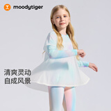 moodytiger【仙女家族】女童T恤轻薄凉感26夏季新品防晒衣儿童假两件上衣 焕色灰蓝|常规袖口 130 cm