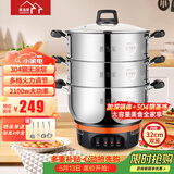 惠当家（Hui Dang Jia）电蒸锅电锅多功能电热锅电炒锅家用无涂层电蒸锅一体电煮锅加厚304不锈钢电火锅G08-32双