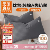 无印良品A类全棉枕套100%纯棉枕套枕巾48x74cm一对装 深灰浅灰