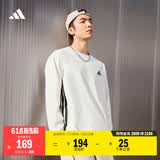 adidas三条纹休闲简约宽松长袖T恤男女秋季阿迪达斯轻运动   米白   M