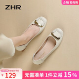 ZHR女鞋浅口单鞋女春秋粗跟通勤妈妈皮鞋2026新款船鞋女AH378米色40