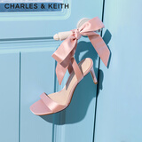 CHARLES&KEITH一字带缎面蝴蝶结绑带高跟凉鞋子女鞋生日礼物送女友CK1-61720177 粉红色Pink 36